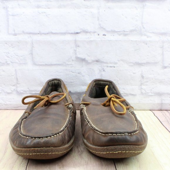 LL Bean Brown Leather Flannel Lined Handsewn Slippers Size 13 Medium - Picture 4 of 9